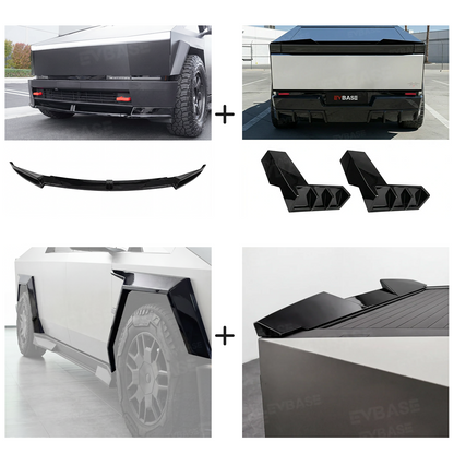 Cybertruck Body Kit Front Bumper Lip &  Fender Flares Cover & Rear Diffuser & Rear Spoiler for Tesla