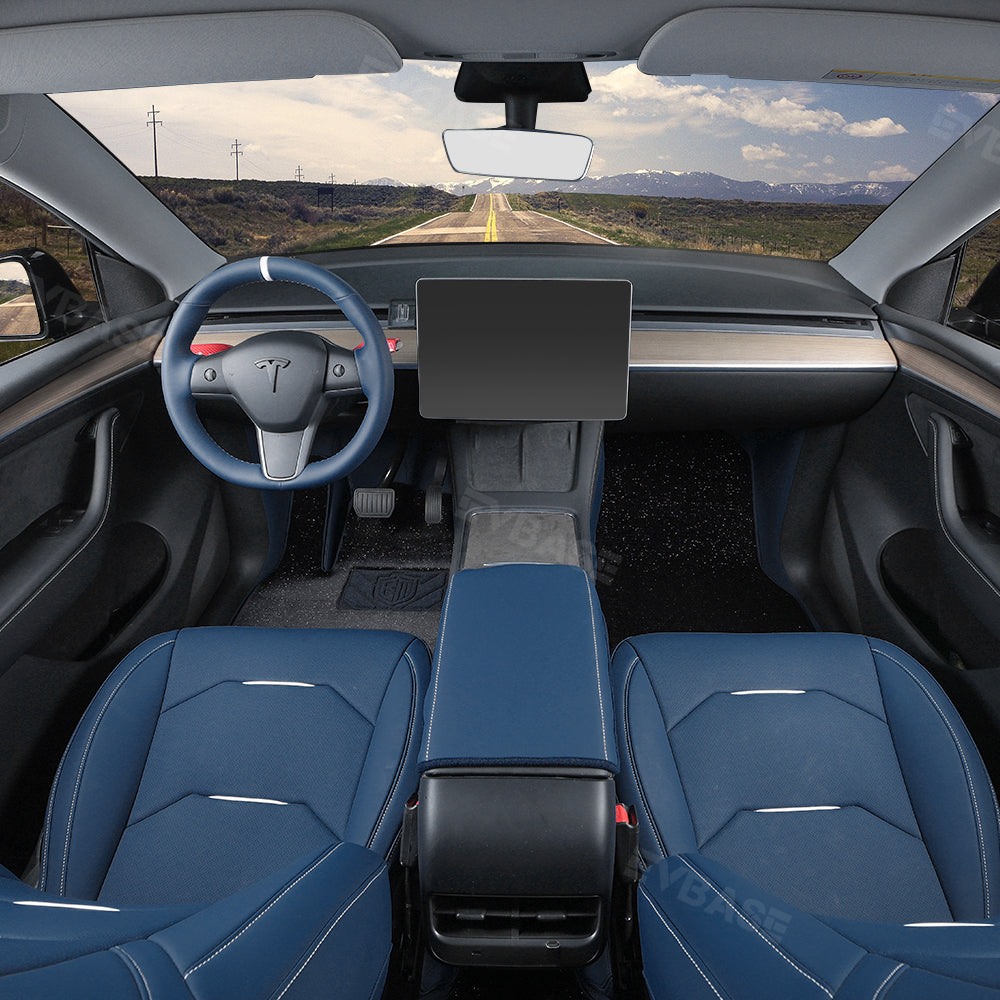 Model 3 Y Seat Covers NAPPA Leather All-Inclusive Breathable Seat Protector All Set Teal Blue For Tesla