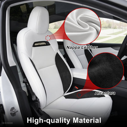 Model Y Juniper Seat Covers Plaid Sports Style Seat Protector Nappa Leather Full Set Airbag Compatible