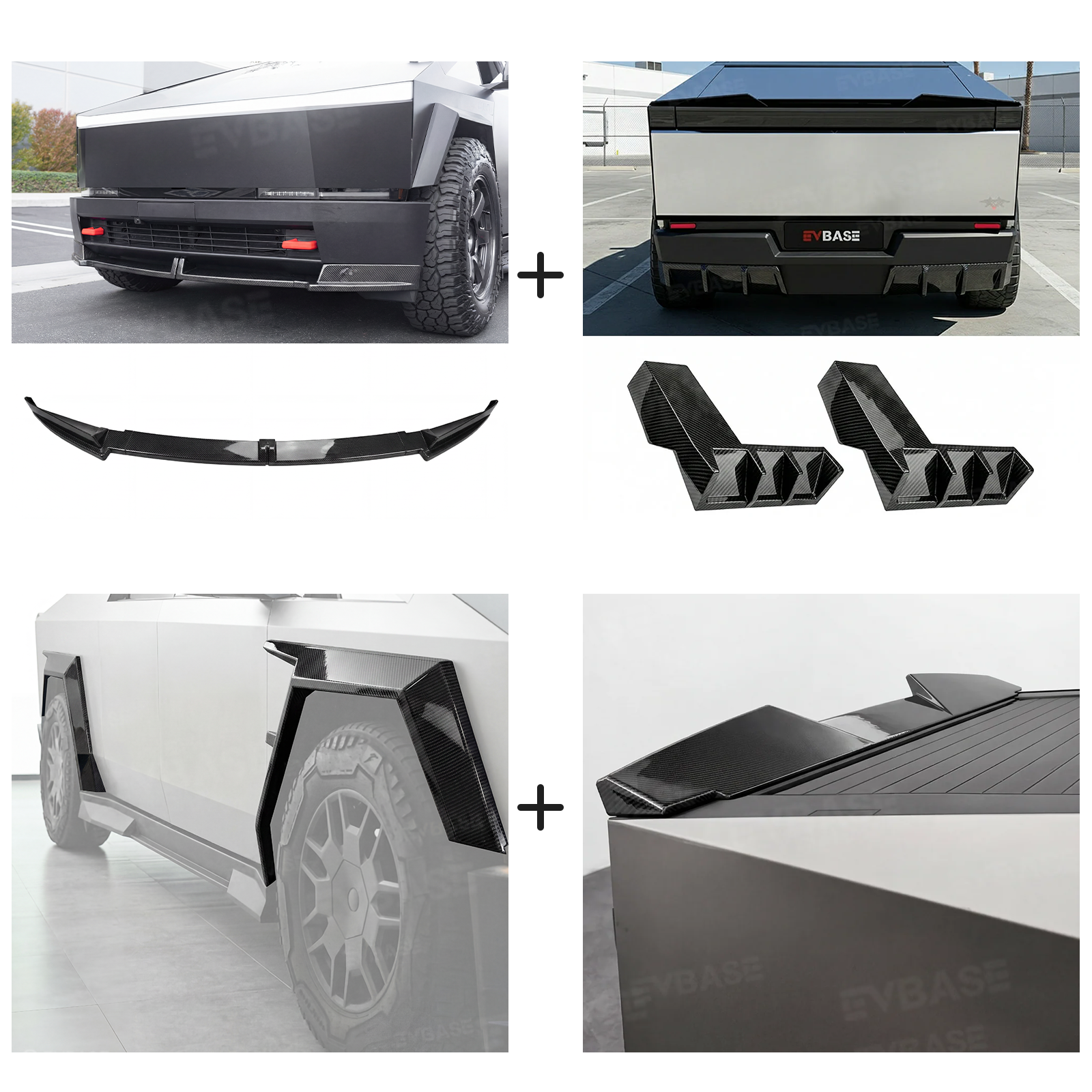 Cybertruck Body Kit Front Bumper Lip &  Fender Flares Cover & Rear Diffuser & Rear Spoiler for Tesla
