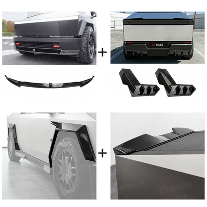 Cybertruck Body Kit Front Bumper Lip &  Fender Flares Cover & Rear Diffuser & Rear Spoiler for Tesla