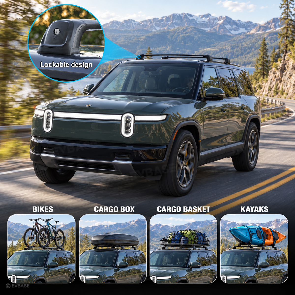 Roof Rack for Rivian R2 Cargo Crossbars Lockable Rooftop Luggage Rack 2PCS