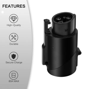 EVBASE Tesla a J1772 Adaptador de carga 80A MAX / 240VAC Compatible con Mobile y Conector de pared