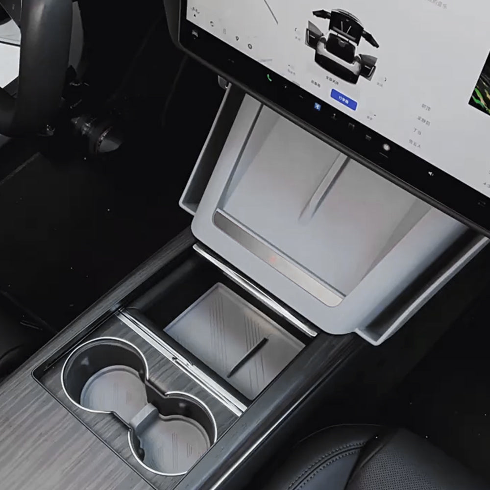 EVBASE Model S/X Wireless Charging Mat With Storage Box Center Console Organizer Silicone Side Tray for Tesla