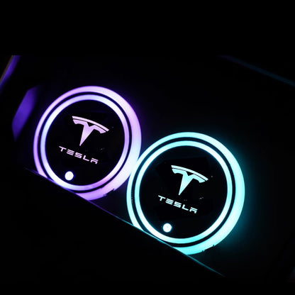 Tesla Cup Holder Lights Mats for Model 3 Y LED 7 Colors Luminous Cup Mats