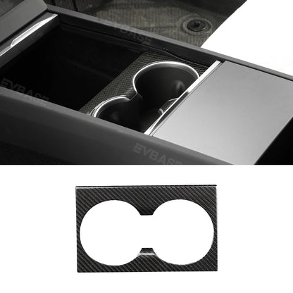 EVBASE Tesla Model Y Juniper Cup Holder Cover Real Carbon Fiber Trim Panel Center Console Overlay