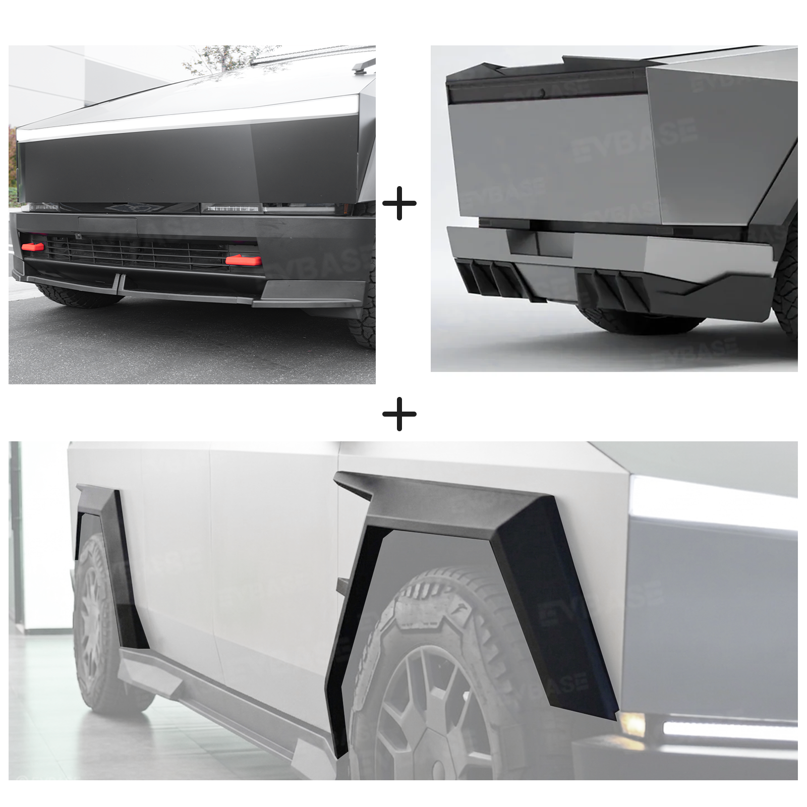 Cybertruck Body Kit Front Bumper Lip &  Fender Flares Cover & Rear Diffuser & Rear Spoiler for Tesla