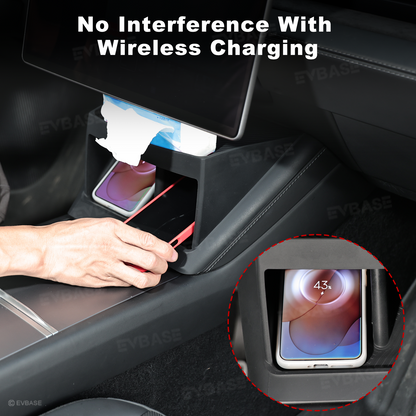 Model Y Juniper/ 3 Highland/ Y L Under-Screen Storage Organizer with Center Console Wireless Charging Pad Liner