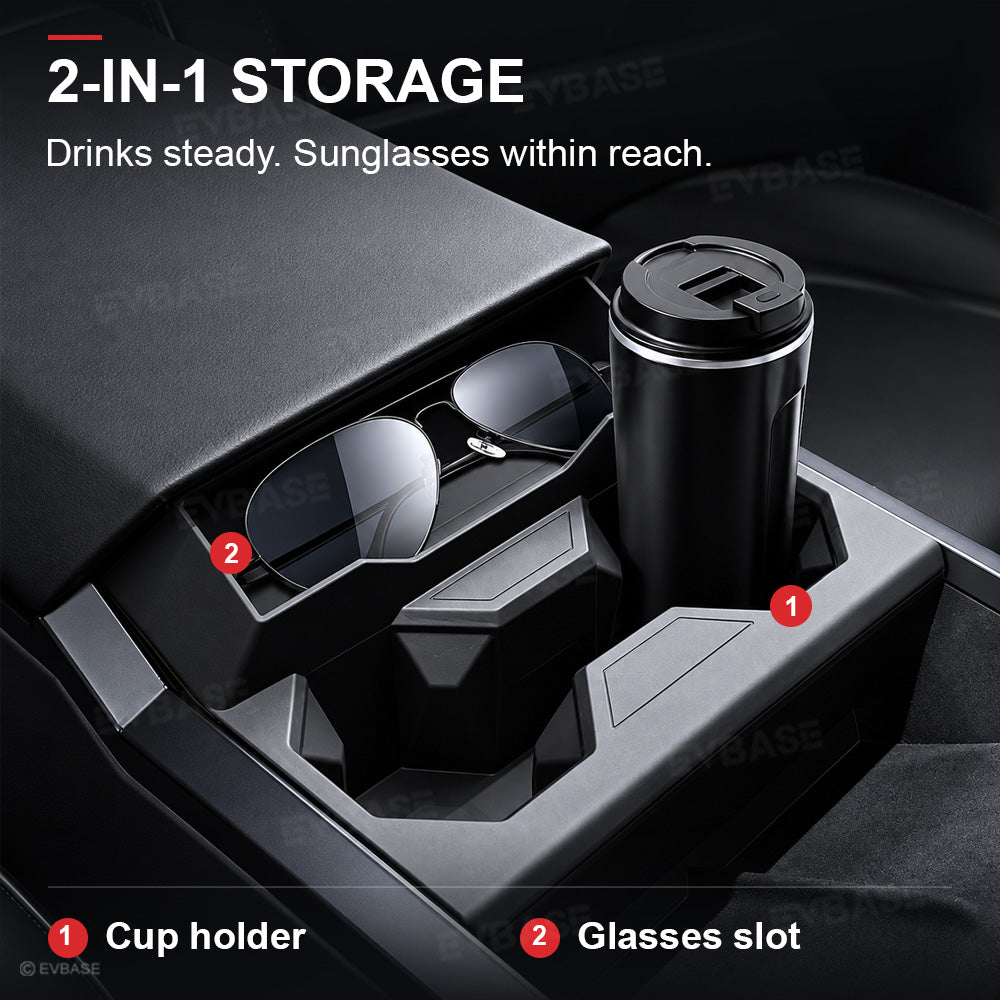 Cybertruck Center Console Cup Holder Insert 2.0 Silicone Cup Holder Drink Organizer with Glasses Holder
