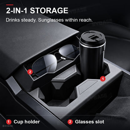 Cybertruck Center Console Cup Holder Insert 2.0 Silicone Cup Holder Drink Organizer with Glasses Holder
