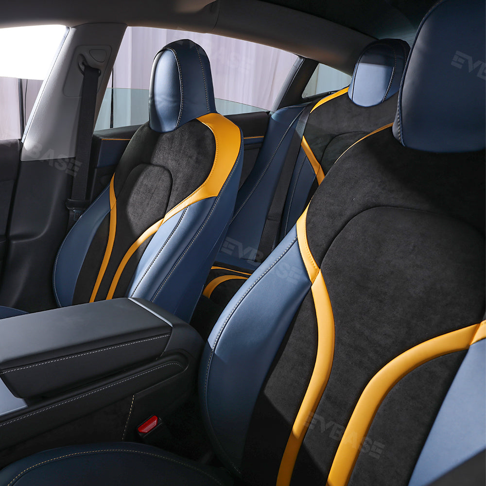 Model 3 Y Seat Covers All-Inclusive Seat Protector Full Set Black & Blue & Yellow for Tesla