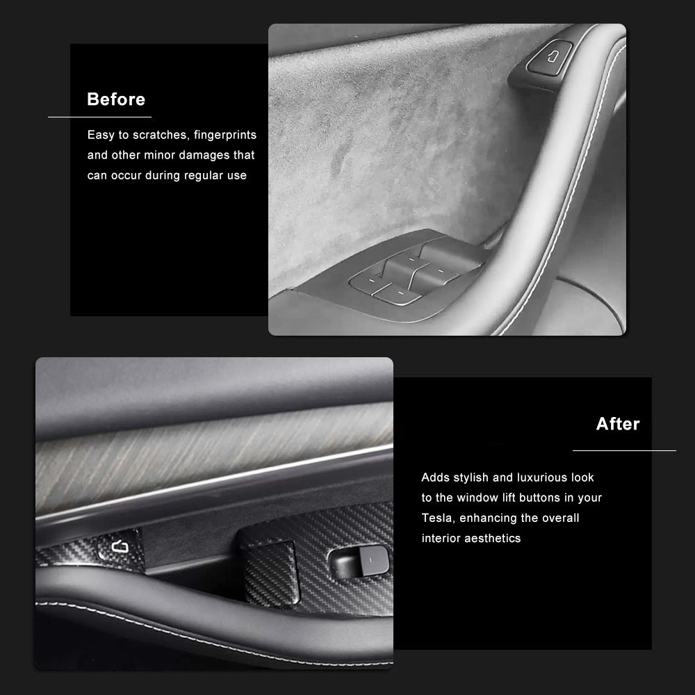 Tesla Model Y 3 Carbon Fiber Interior Accessories Window Lift Button Trim Switch Cover