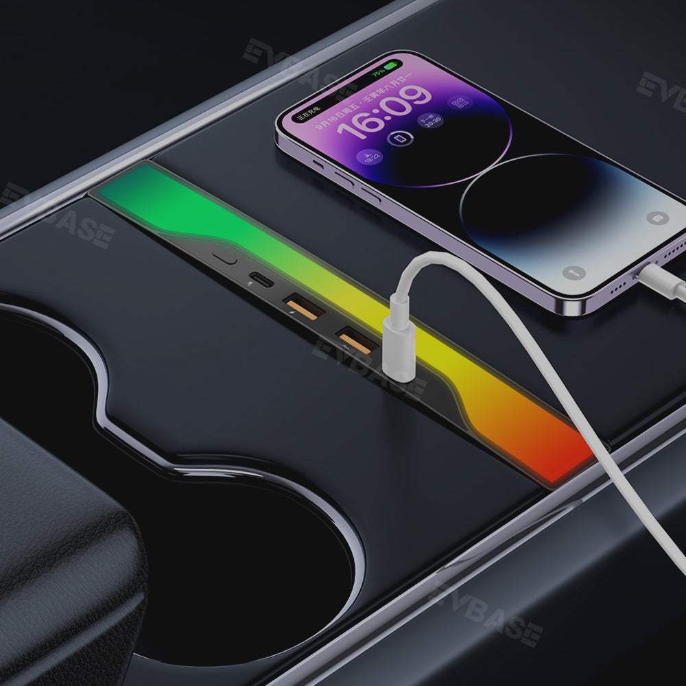 Tesla RGB USB Hub Adapter With Ambient Light Model Y Juniper Center Console Multiport Hub Adapter