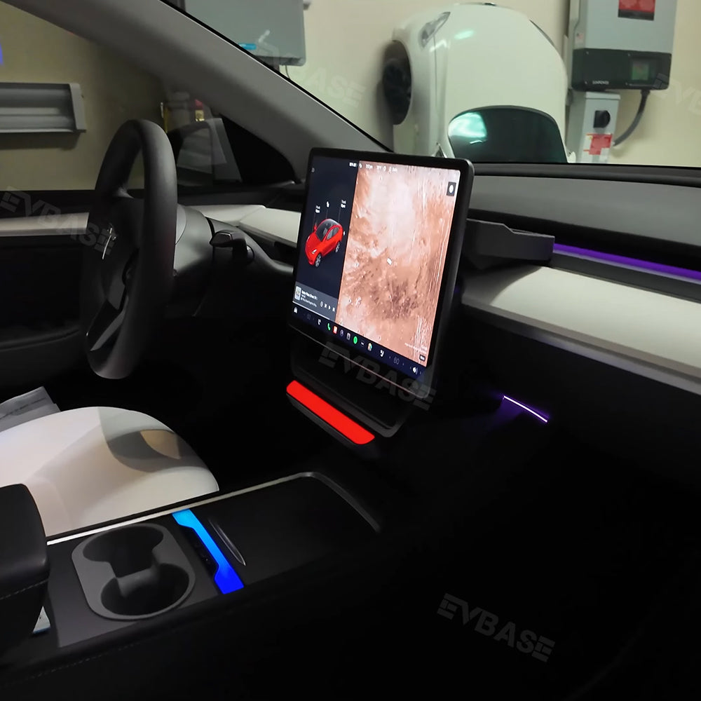 Model 3/Y/ 3 Highland Under Screen Storage Tray With LED Ambient Light Center Console Organizer Box for Tesla