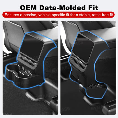 Model Y Juniper/ 3 Highland Backseat Screen Display Overlay with Hidden Folding Cup Holder