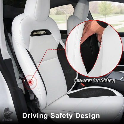 Model Y Juniper Seat Covers Plaid Sports Style Seat Protector Nappa Leather Full Set Airbag Compatible