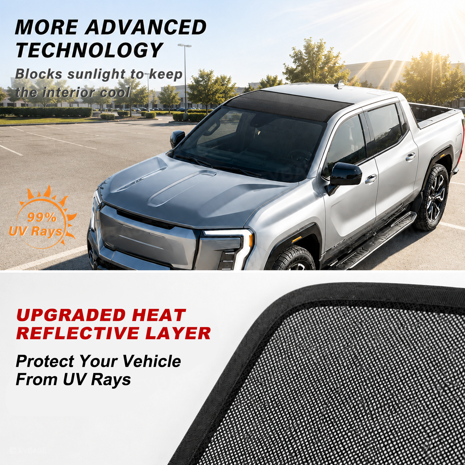 Roof Sunshade for Chevrolet Silverado EV RST/GMC Sierra EV Denali Reflective UV Heat Blocker Sun Protection Sun Visor