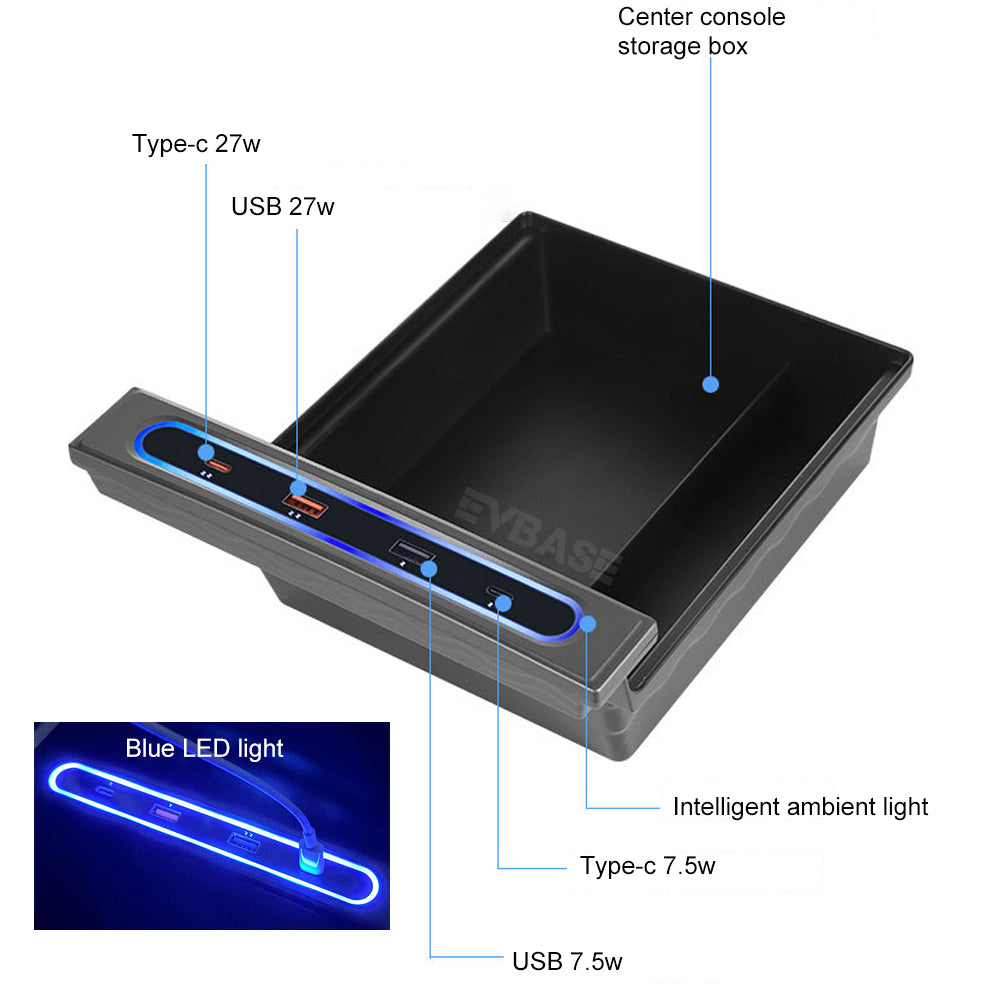 EVBASE Tesla Model 3 Y USB Hub Docking Station Charger With Center Con EVBASE Premium EV Tesla Accessories