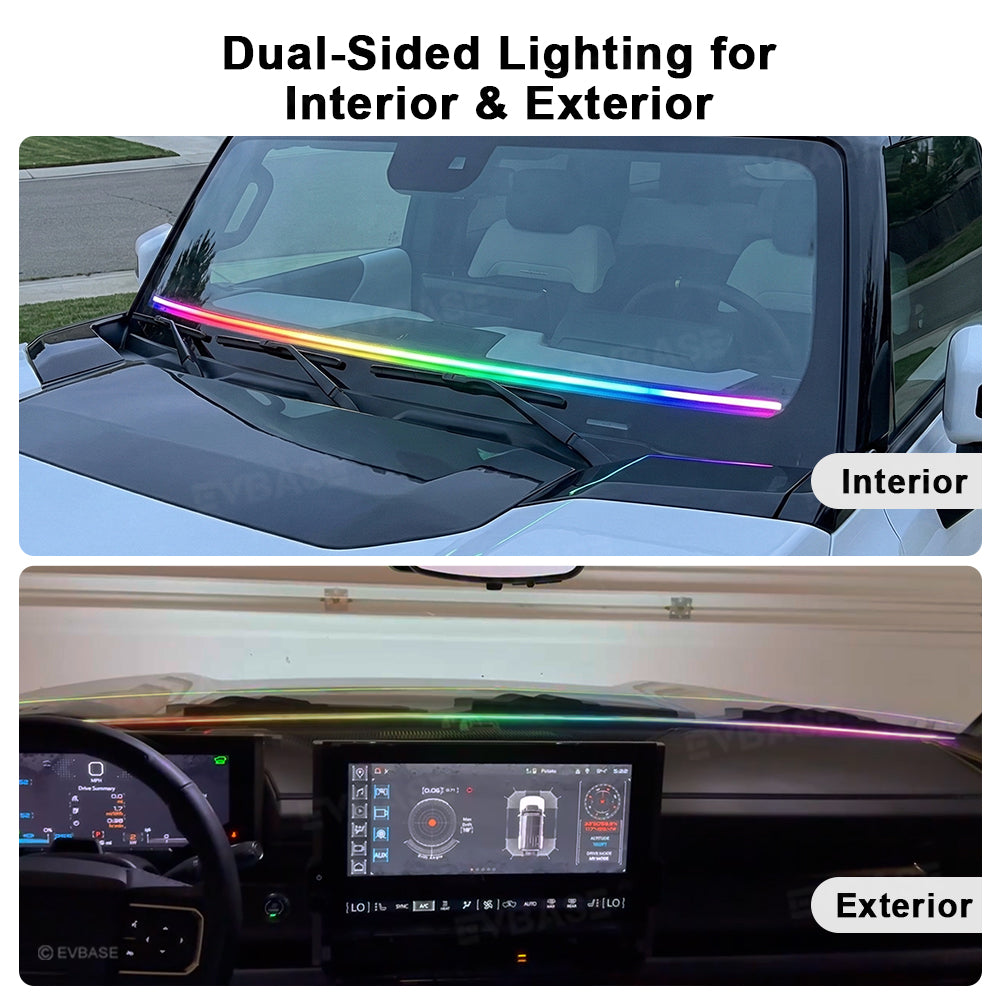 Hummer EV Dashboard Ambient Lighting Windshield RGB Streamer Light Strip with Dual-Side Illumination & LED Sync to Music & Noise-Reducing Seal Design