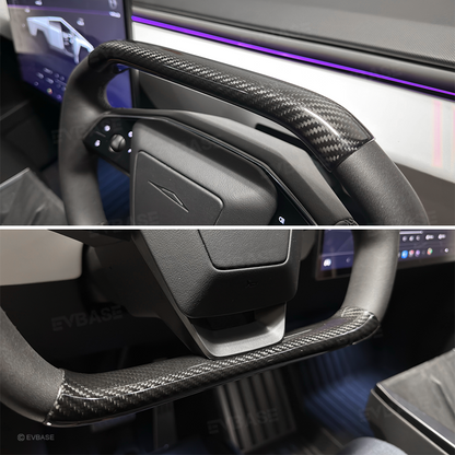 Tesla Cybertruck Steering Wheel Covers Real Carbon Fiber Upper Lower Overlays Trims