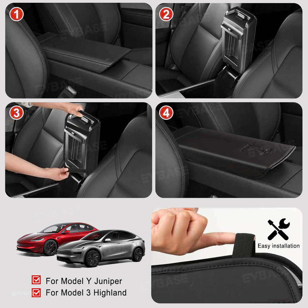 Model Y Juniper/ 3 Highland Armrest Cover PU Leather Center Console Armrest Box Cover with OEM-Style Embossed Logo for Tesla