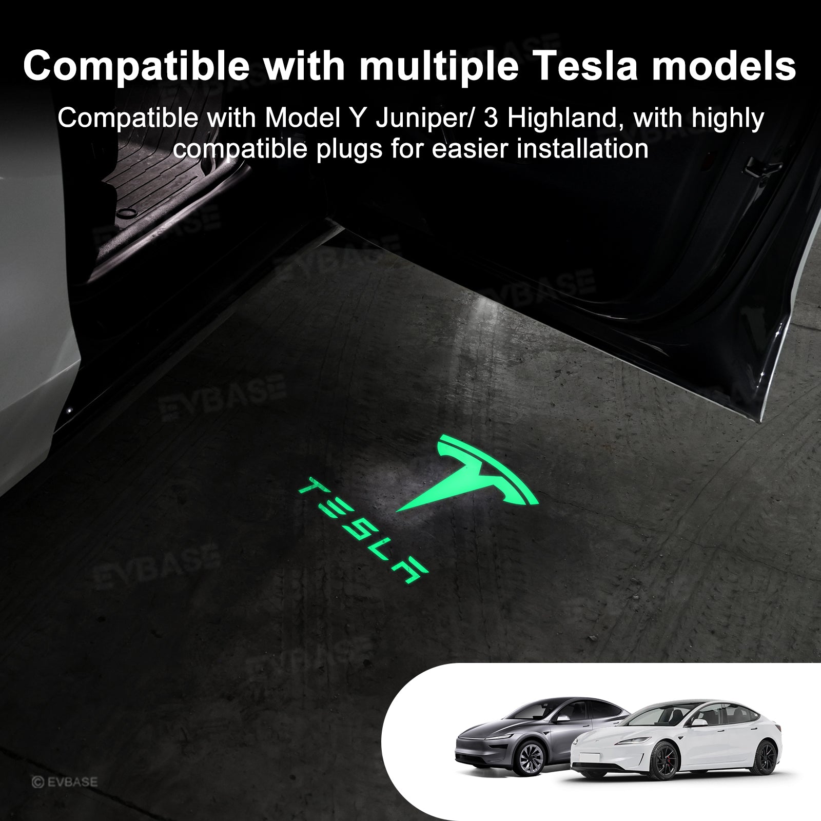 ★TESLA モデルY プロジェクション ライト 4個セット　1台分　★ Model Y Juniper/ 3 Highland Puddle Lights Multi-Color T Logo Door