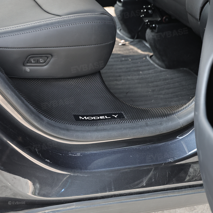 Model Y Juniper/ 3 Highland Door Sill Protector ABS Full Coverage Kick Panel Carpet Protection Cover-Hydro Carbon Fiber Coated