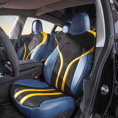 Model 3 Y Seat Covers All-Inclusive Seat Protector Full Set Black & Blue & Yellow for Tesla
