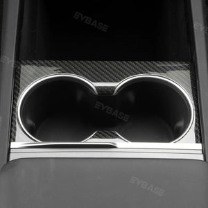 EVBASE Tesla Model 3 Highland Cup Holder Cover Real Carbon Fiber Trim Panel Center Console Overlay