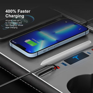 2023 Neues Tesla Model 3 Y Mittelkonsole USB C Multiport HUB-Adapter mit einziehbarem Datenkabel