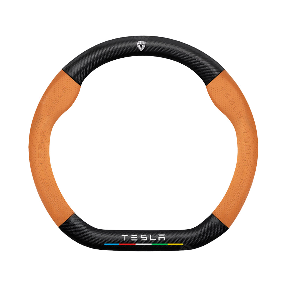 Tesla Model 3 Highland Steering Wheel Cover Wrap Breathable Anti-Slip Perforated Leather Carbon Fiber