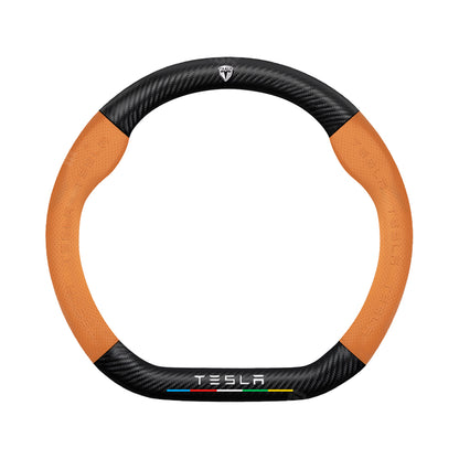 Tesla Model 3 Highland Steering Wheel Cover Wrap Breathable Anti-Slip Perforated Leather Carbon Fiber