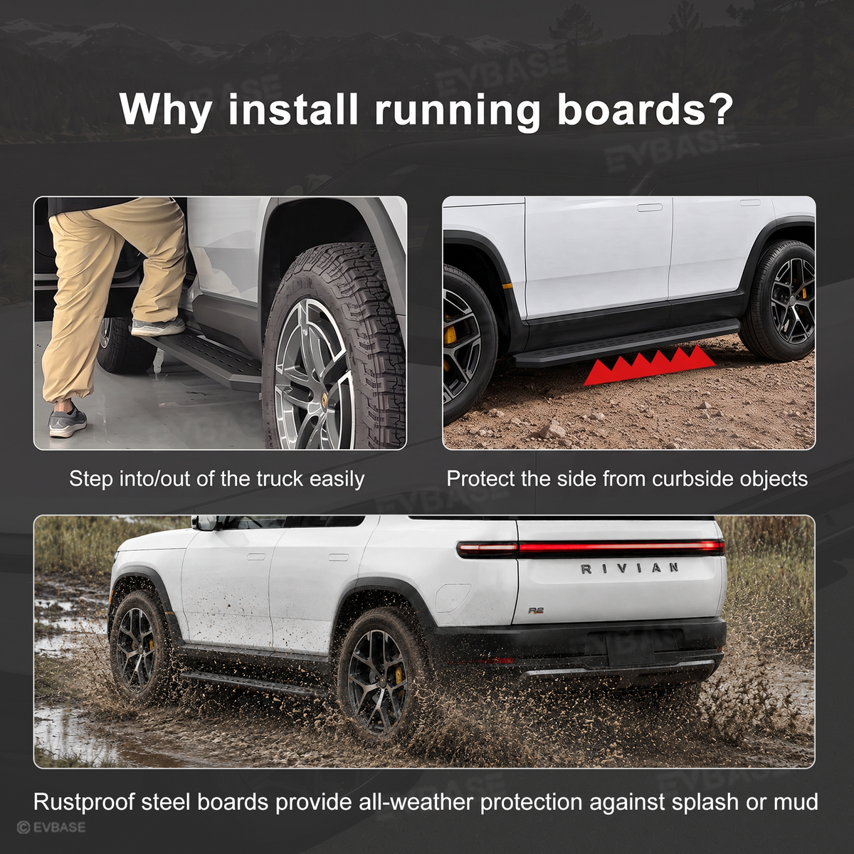 Running Boards 2.0 for Rivian R2 Heavy-Duty Off-Road Style Side Steps Nerf Bars
