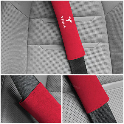 🎁 Tesla Seat Belt Cover Alcantara Suede Shoulder Pad for Model 3 Y X S Interior Accessories EVBASE (100% off)