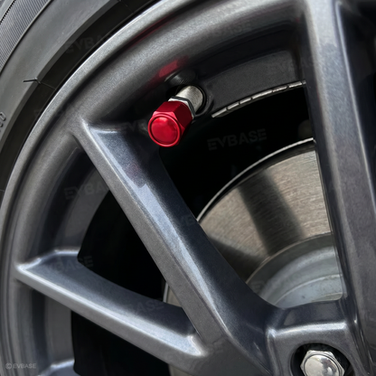 Model Y Juniper Tire Valve Stem Caps Red/Black Leakproof Aluminum Alloy Tire Air Caps Rustproof Metal Valve Covers with Rubber Seal for Model Y/3/S/X/Cybertruck