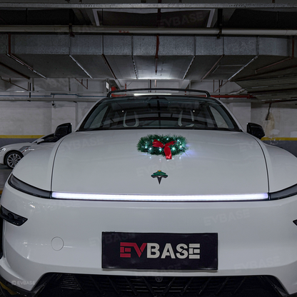 LED Christmas Wreath with Red Bow Holiday Car Exterior Decoration for Tesla