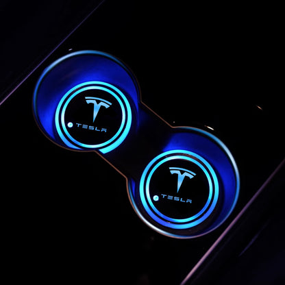 Tesla Cup Holder Lights Mats for Model 3 Y LED 7 Colors Luminous Cup Mats