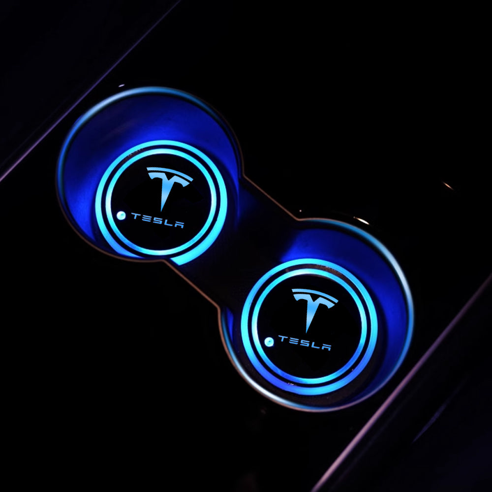 Tesla Cup Holder Lights Mats for Model 3 Y LED 7 Colors Luminous Cup Mats