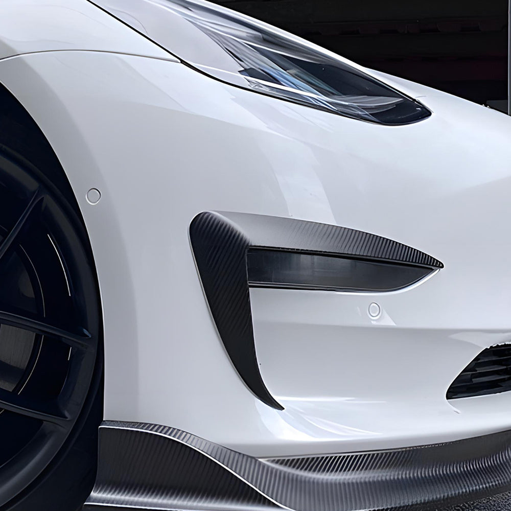 EVBASE Carbon Fiber Front Fog Light Trim Cover per Tesla Model 3