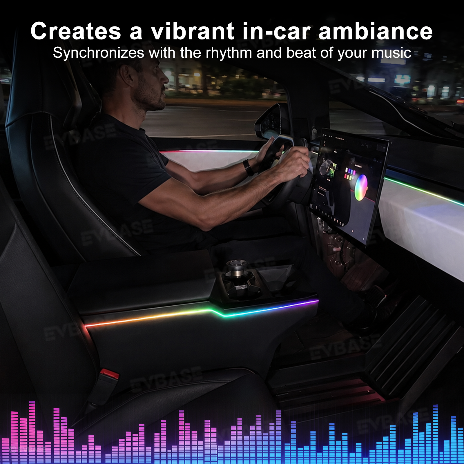 Cybertruck Interior Ambient Lighting Center Console RGB Chasing Lights LED Light Strip with OEM Screen Control