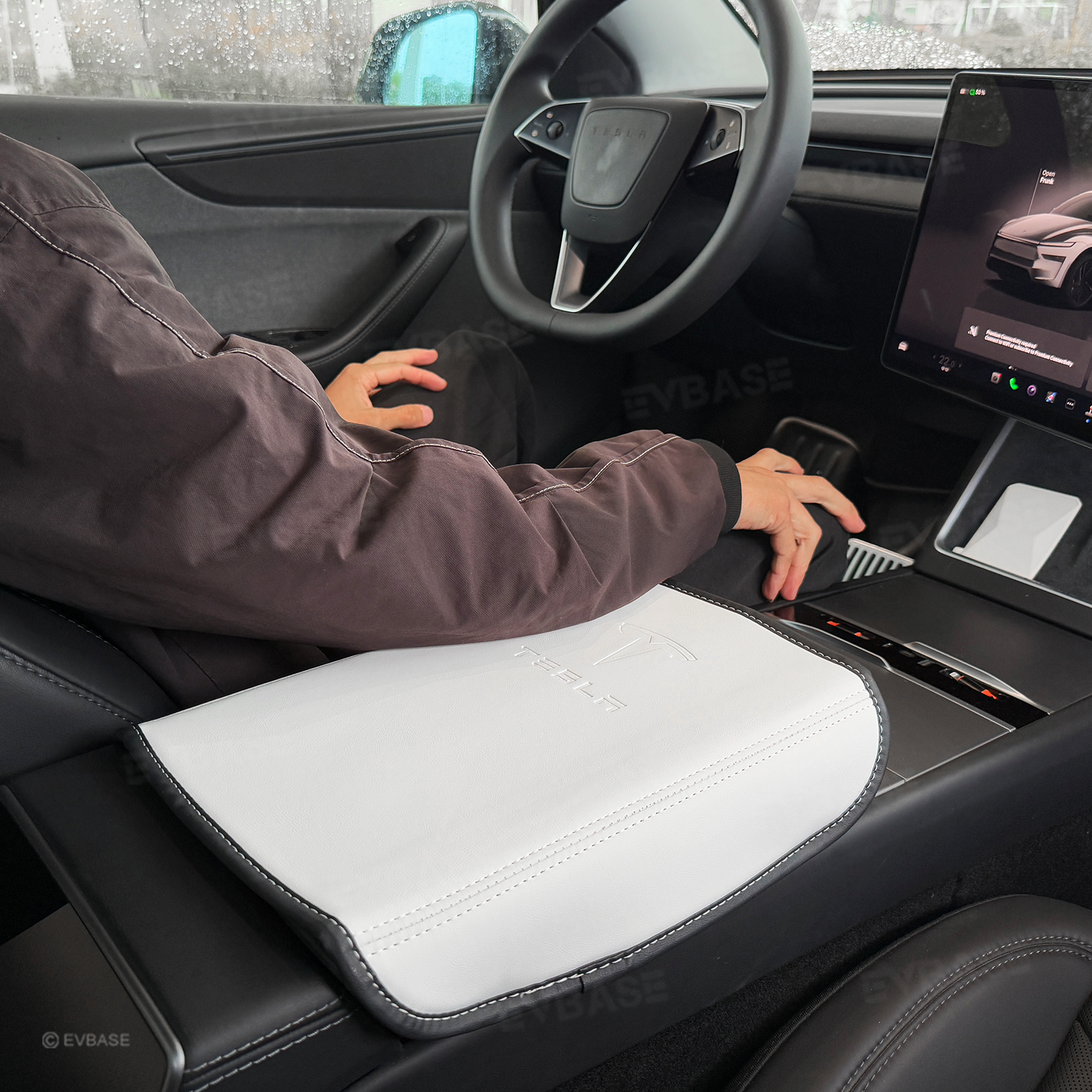 Model Y Juniper/ 3 Highland Armrest Cover PU Leather Center Console Armrest Box Cover with OEM-Style Embossed Logo for Tesla