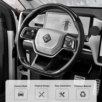 R1T R1S Steering Wheel Cover Real Carbon Fiber Protector Upper Lower Overlay Glossy for Rivian