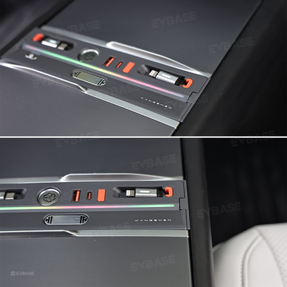 Model Y Juniper/ 3 Highland Center Console USB Hub Docking Station with Retractable Charging Cables & Aromatherapy & Ambient LED Lighting