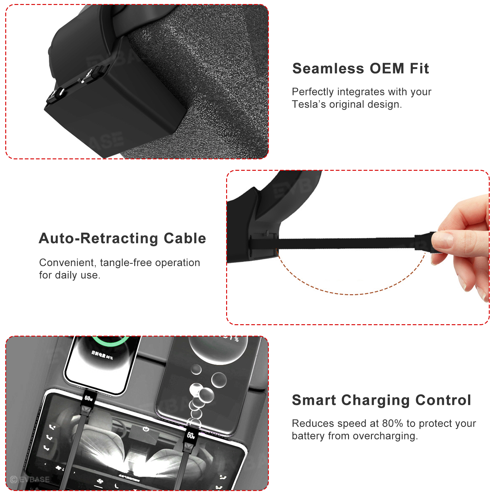Model Y Juniper/ 3 Highland Rear Vent Expansion Dock 2.0 with Retractable Fast Charging Cables & Aromatherapy &  Air Vent Cover for Tesla