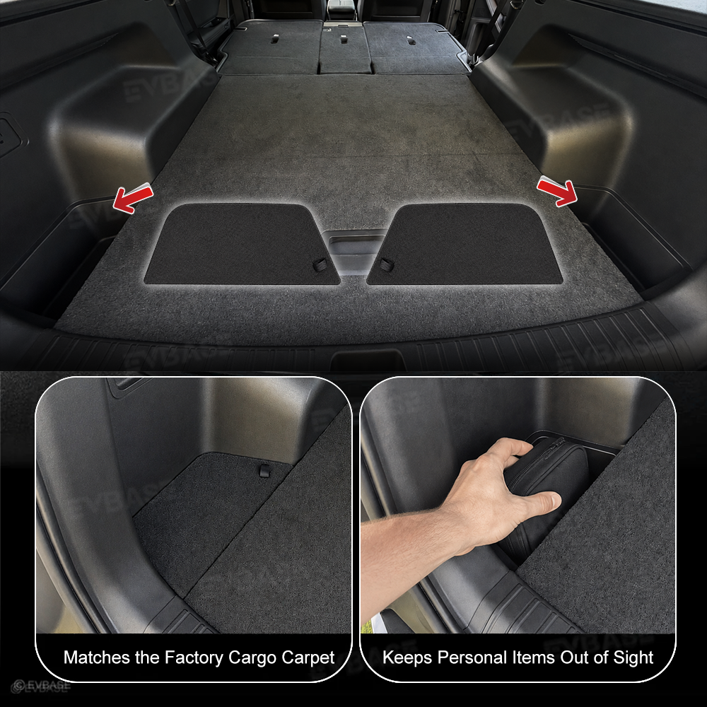 Trunk Cargo Side Storage Covers for Rivian R2 Carpeted Cargo Side Lids Hidden Storage Compartment with Pull Tabs