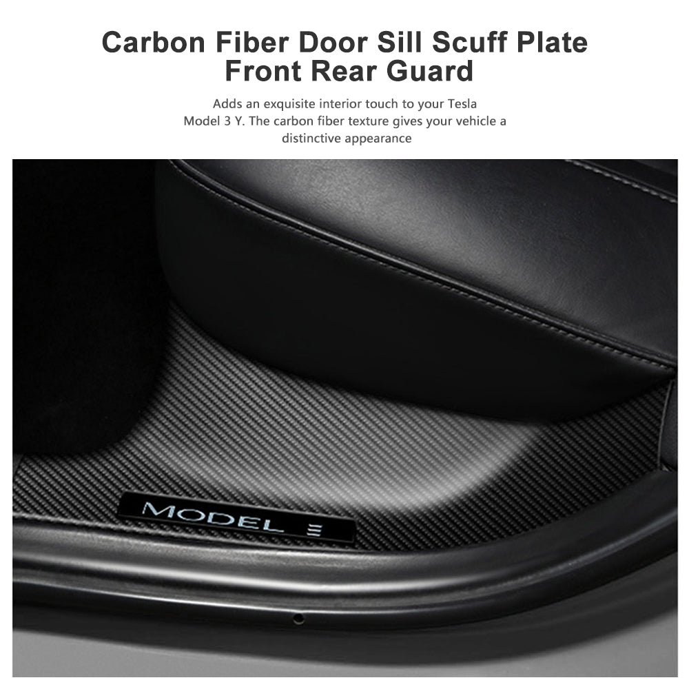 Carbon Fiber Door Sill Cover For Tesla Model 3 Model Y 2021 2022 Car Front Rear  Door Pedal 4 Packs For Model Y Model 3 2020