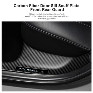 EVBASE Tesla Door Sill Protector Model 3 Y Carbon Fiber Texture Door Sill Scuff Plate Front Rear Guard (Set of 4)