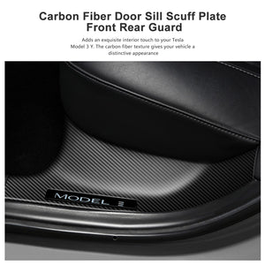 EVBASE Tesla Door Sill Protector Model 3 Y Carbon Fiber Door Sill Scuff Plate Front Rear Guard (Set of 4)