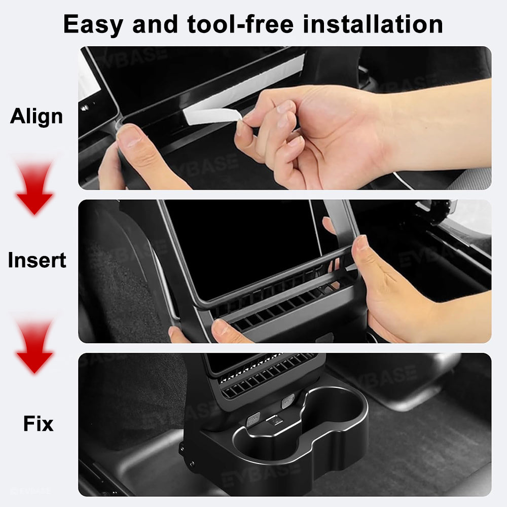 Model Y Juniper/ 3 Highland Backseat Screen Display Overlay with Hidden Folding Cup Holder