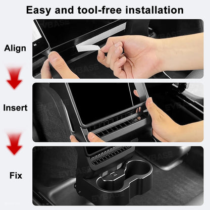 Model Y Juniper/ 3 Highland Backseat Screen Display Overlay with Hidden Folding Cup Holder